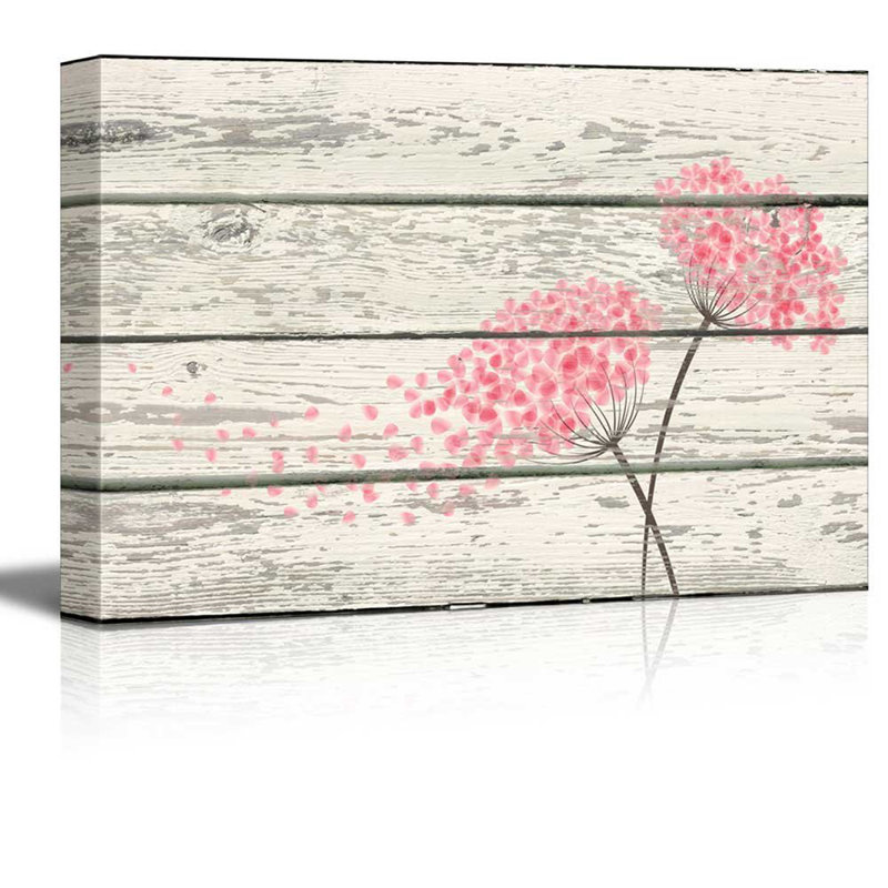 Œuvre rose en fleurs dans le vent, H 12 po x l 18 po
