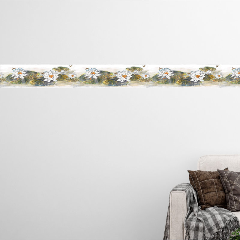 Bordure de papier peint pelez et collez - lys blancs floraux, conception rétro de bordure murale libellule, 15 pi X 7 po, auto-adhésif