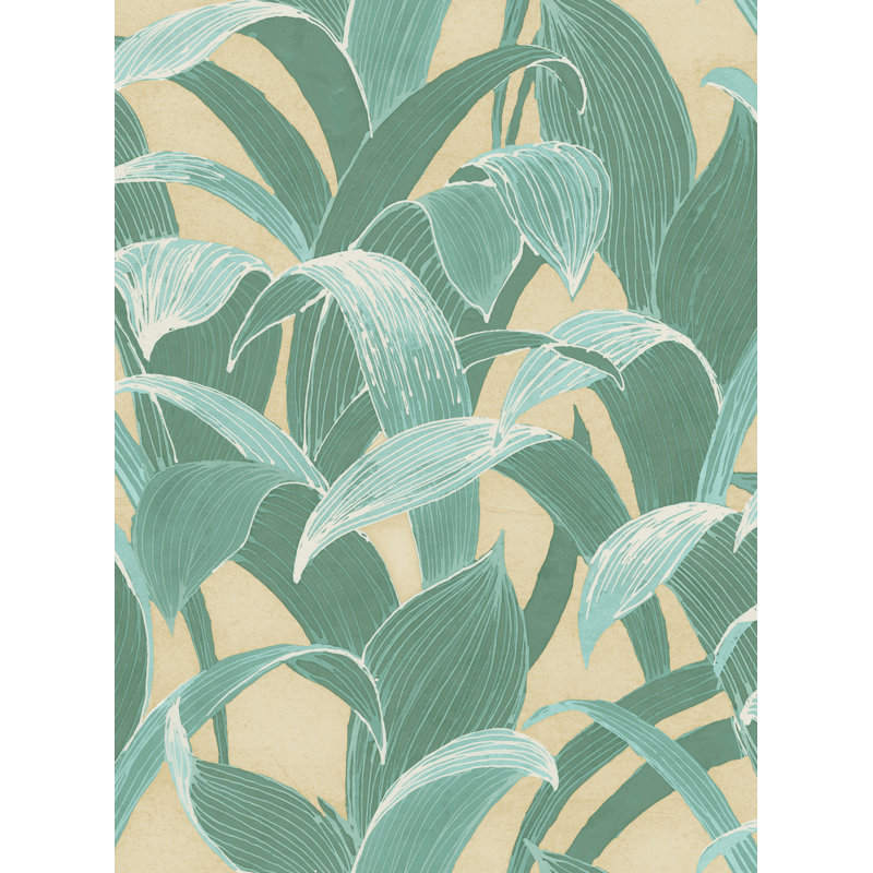 Rouleau de papier peint métallisé 33 pi x 20,5 po Erica Leaves, Vert sauge / brun clair