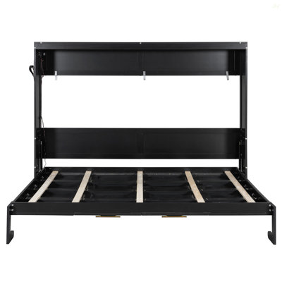 Modern Side-Folding Murphy Bed With Trendy Printed Pattern, LED Under-Bed Lighting & Built-In USB Outlet