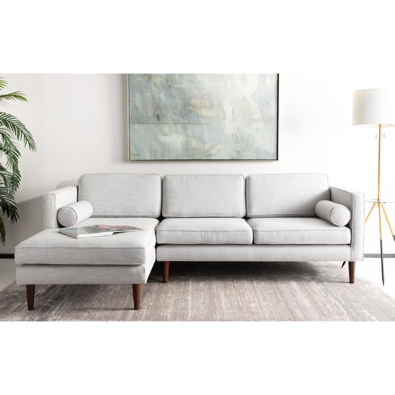 Amareon Upholstered L-Shaped Sectional, Light Gray Linen, Left Hand Facing