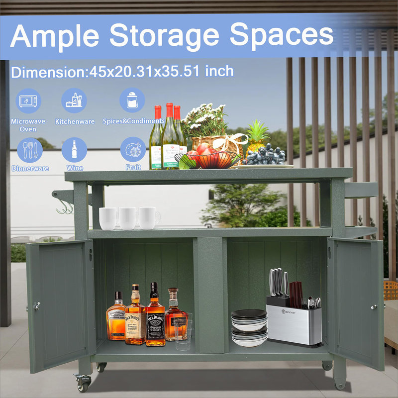 Grill Carts Outdoor Storage Cabinet with Wheels, Grey