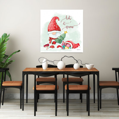 Let It Snow Snowman Gnome Whimsical Abstract Contemporary Winter Landscape Wall Art Print