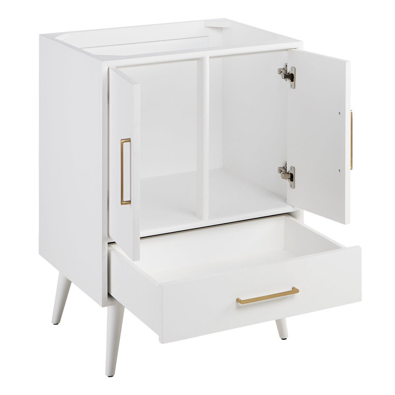24" Novak Single Bathroom Vanity Set with Oval Undermount Sink, Arctic White Quartz, 8" Widespread, Natural Teak/ 25" W