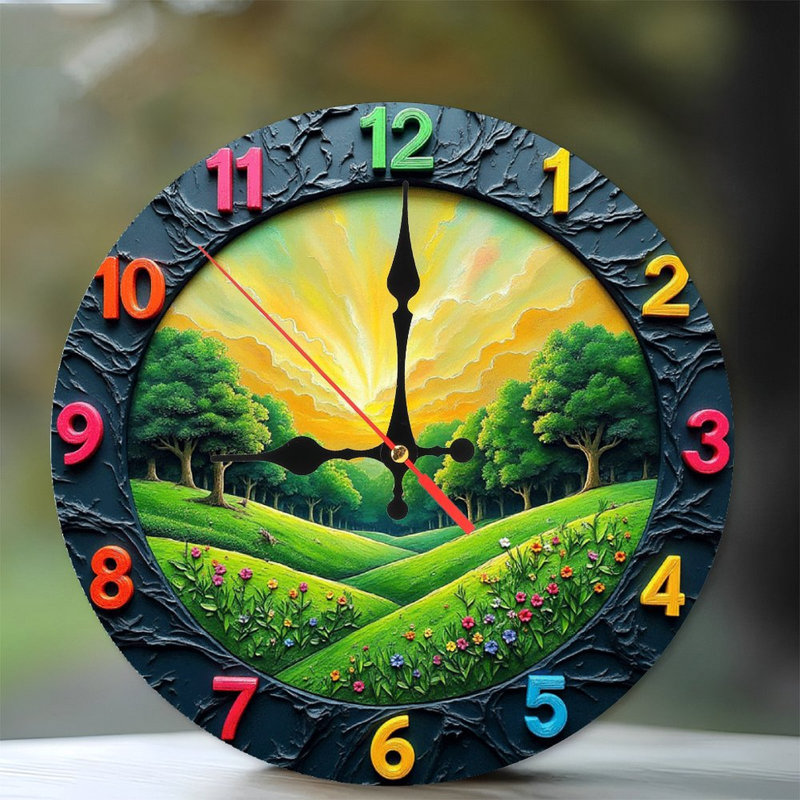 Horloge murale artistique avec paysage vibrant