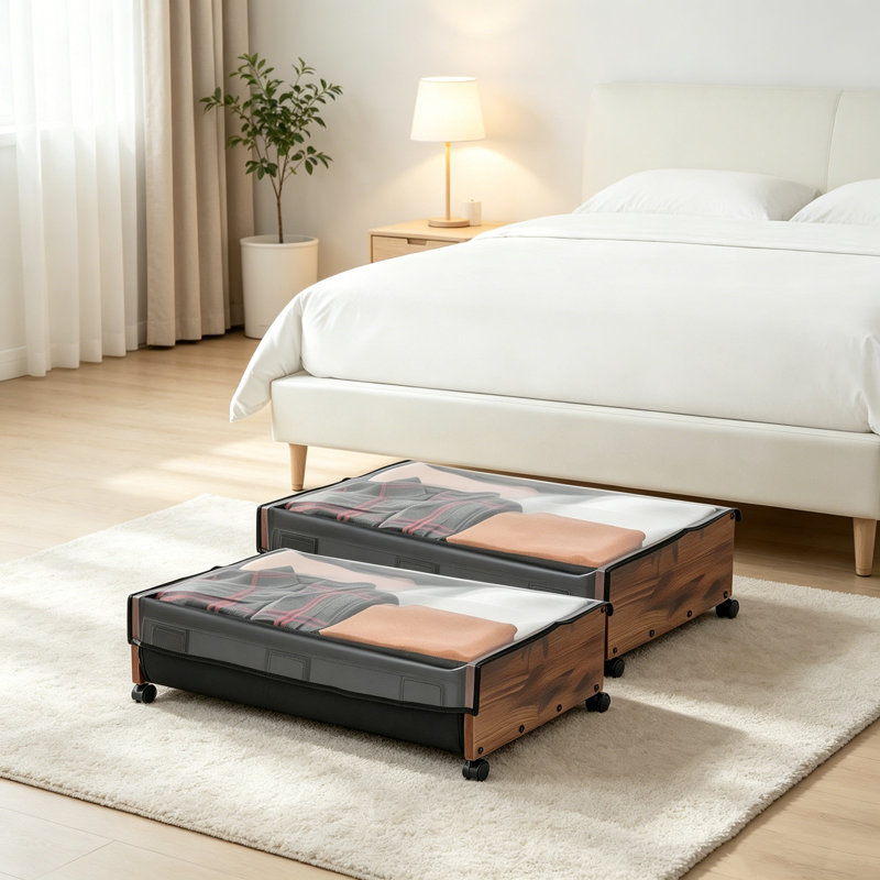 Ensemble de 2 compartiments de rangement sous le lit avec roulettes, contenants de rangement sous le lit avec couvercles transparents, sacs de rangement roulants pour économiser de l'espace, vêtements, chaussures, livres, 25,6 po x 18,1 po x 7,1 po