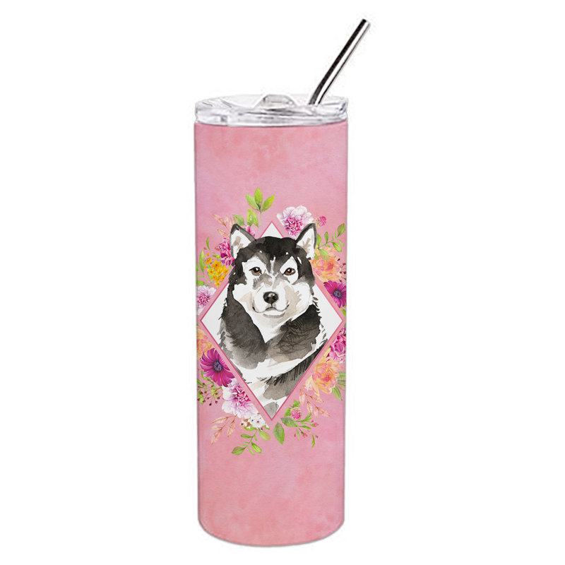 E23BF9F8391D466E9CA4F8DFEBD9A7DB de verre 20 oz à double paroi en acier inoxydable chiot, Brown Alaskan Malamute, Rose