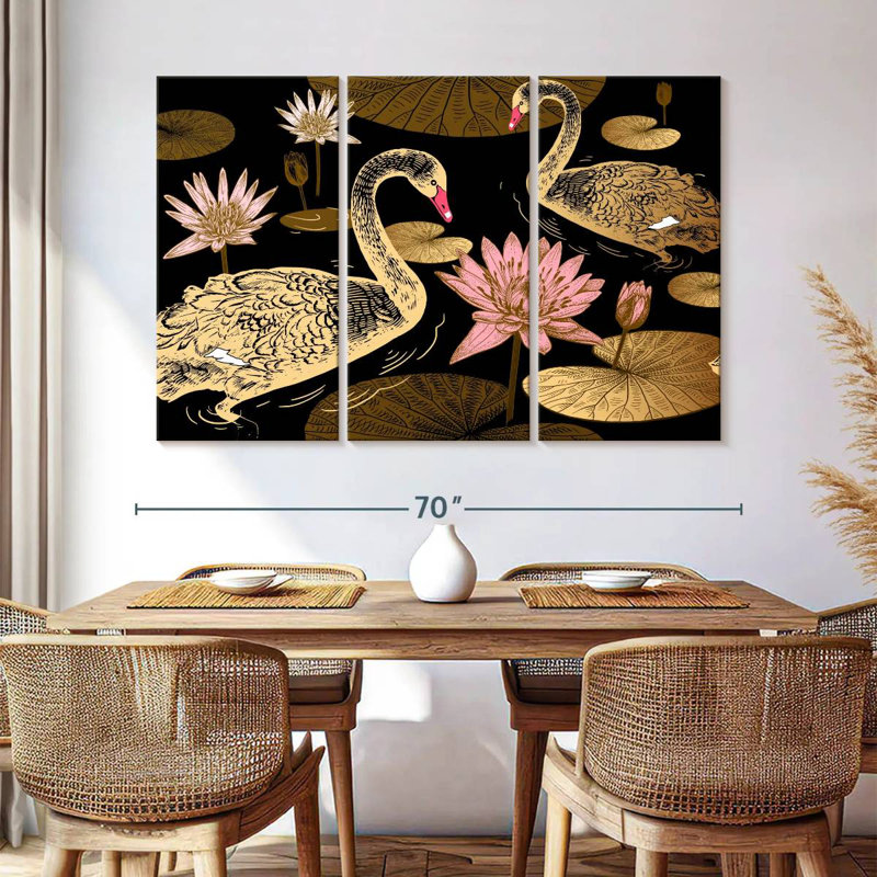 Brampt Swans Amid Water Lilies, 42" H x 65" W