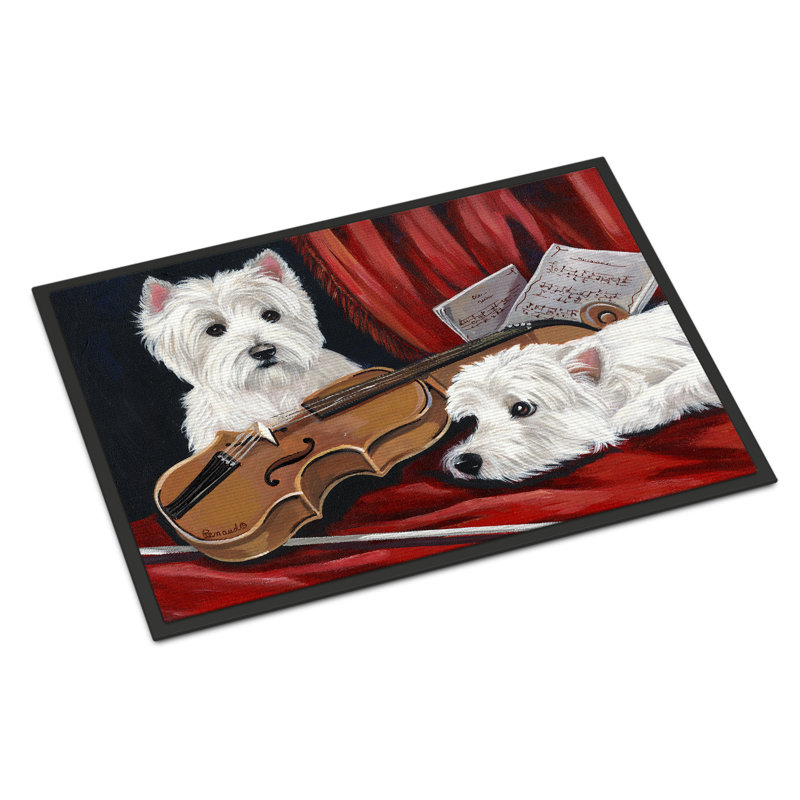 Tapis d'entrée antidérapant Guerrie L 27 po x l 18 po, Westie violoniste