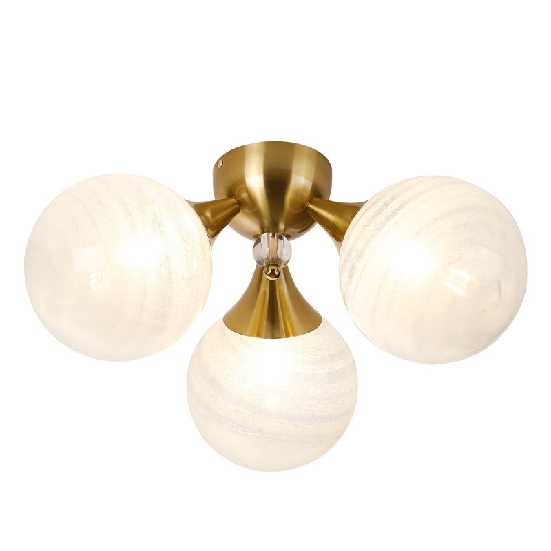 Lachapelle 3-Light 18"W Semi Flush Mount with Globe White Strie Glass Shade
