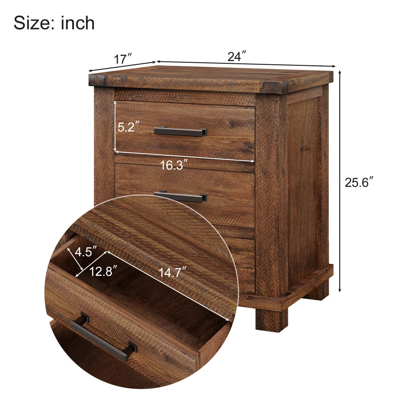 Table de chevet en bois récupéré pour chambre à coucher, style rustique, option 3 tiroirs
