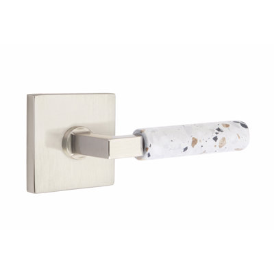 Ensemble de faux levier Emtek Select, rosette carrée, tige carrée en L, poignée en marbre blanc