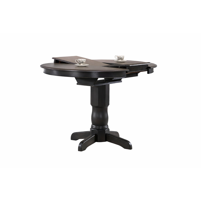 Table à rallonge ronde en bois massif de 18 po Geirlauger, Pierre grise / pierre noire