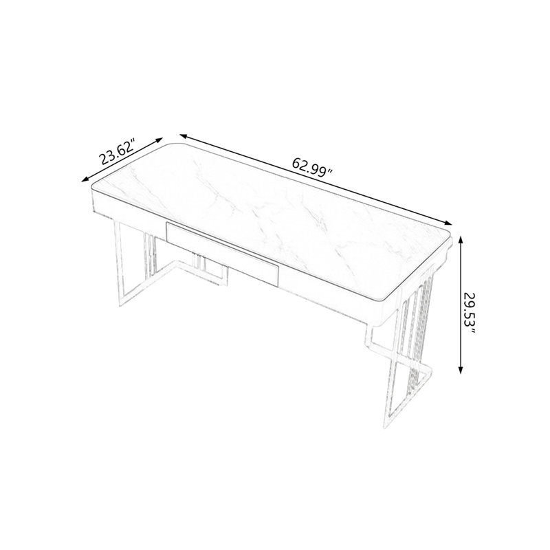 Bureau rectangulaire noir fabriqué avec 1 tiroir, H 29,53 po x l 62,99 po x P 23,62 po