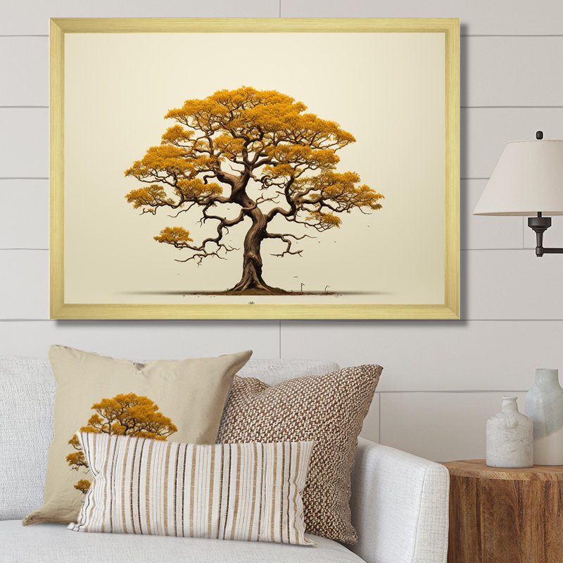 Brown Browns Outline I - Décoration murale arbre chêne, Cadre doré simple, H 12 po x l 20 po x P 1 po