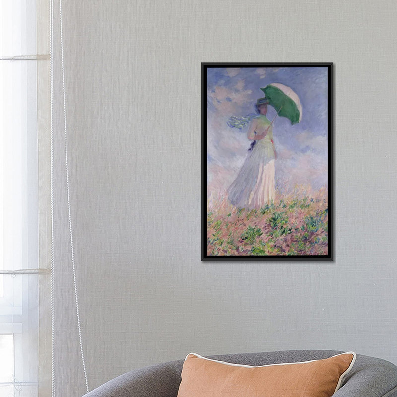«Woman with a Parasol Turned to the Right, 1886» par Claude Monet, reproduction d'art sur toile tendue, Pas de tapis