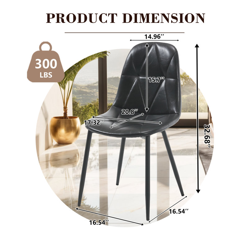 Chaise de salle à manger rembourrée en polyuréthane moderne (ensemble de 6), Noir, noir, noir, noir