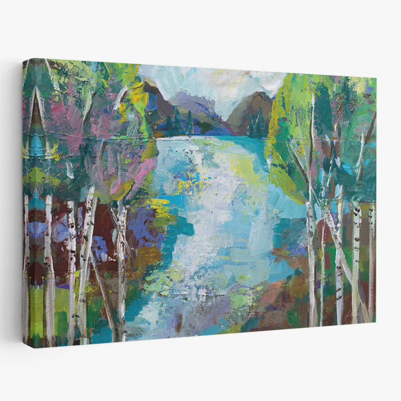 Birch And Birch Trees Birch Pond Art, 16" H x 24" W