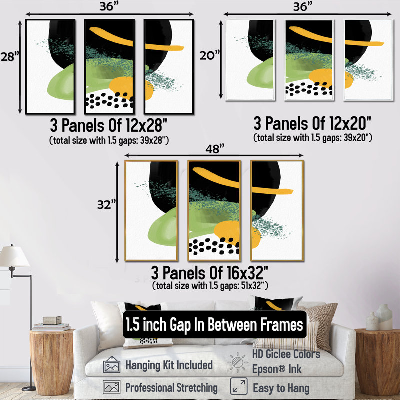 Minimal Retro Abstracts I - ensemble d'art moderne sur toile encadrée moderne de 3, H 28 po x l 36 po x P 1 po, Blanc
