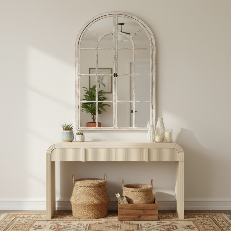 Console 31 po et miroir en bois 36 po pour table d'appoint, Crème abricot