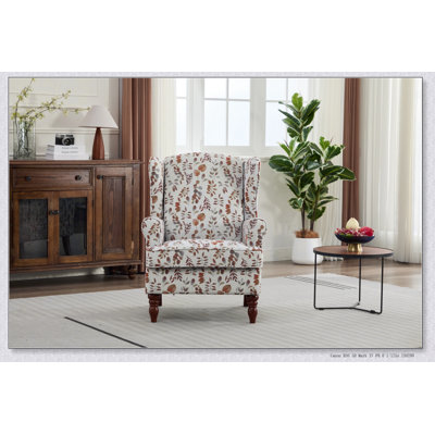 Modern Floral Upholstered Accent Chair With Retro Wood Legs For Living Room Bedroom And Office Comfort