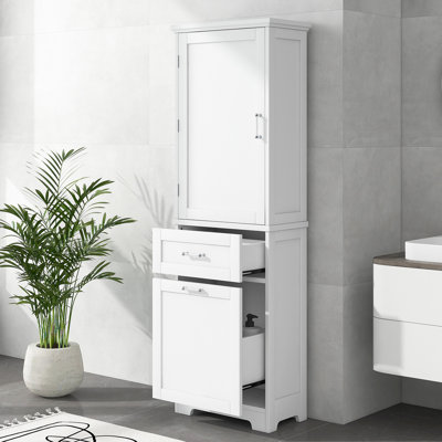 Tall Bathroom Storage Cabinet, Freestanding Storage Cabinet With Two Different Size Drawers And Adjustable Shelf, MDF Board With Painted Finish