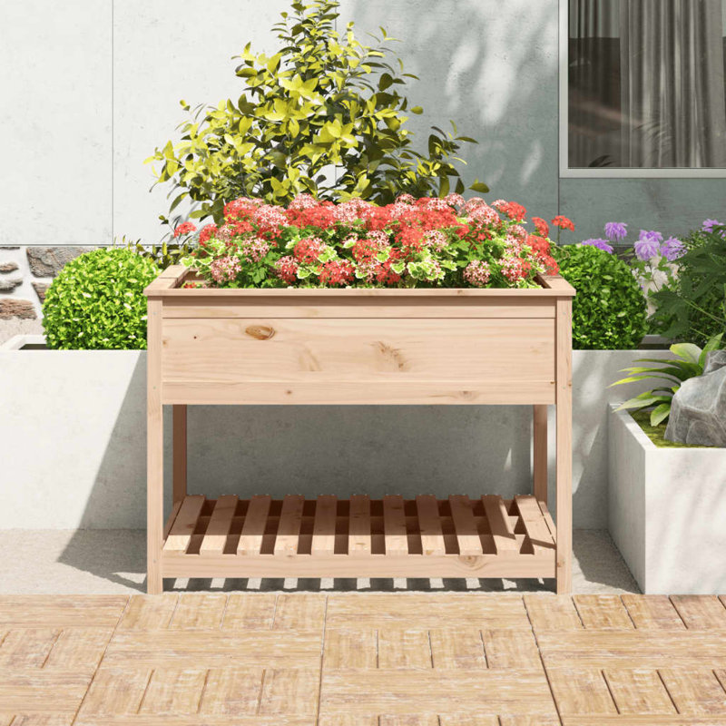 Aalap Wood Raised Garden Bed, Natural Brown, 81cm H x 111.5cm W x 111.5cm D