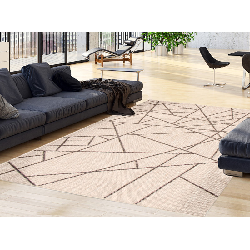 Tapis géométrique argent/noir Quamaine, Rectangle 5 pi 3 po x 7 pi 7 po