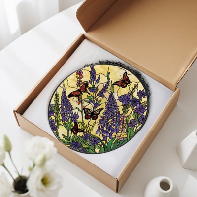 Panneau de vitrail 12 "H Butterfly Flowers