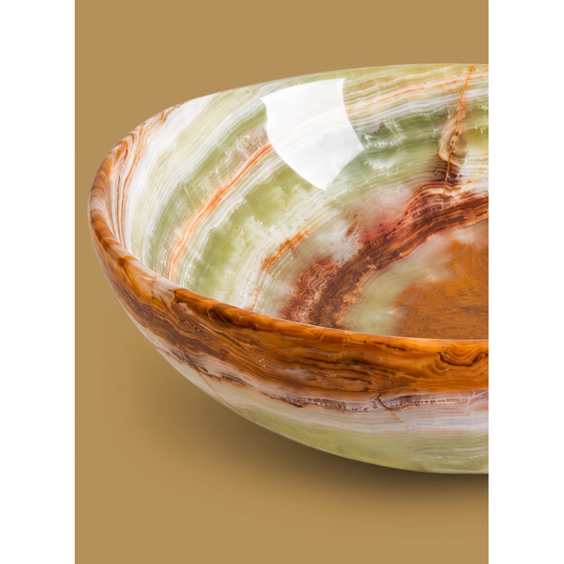 Bol décoratif en onyx naturel, récipient en pierre multicolore fabriqué à la main, objet de décoration pour table basse, entrée, étagère, 20 cm de diamètre et 6,5 cm de hauteur