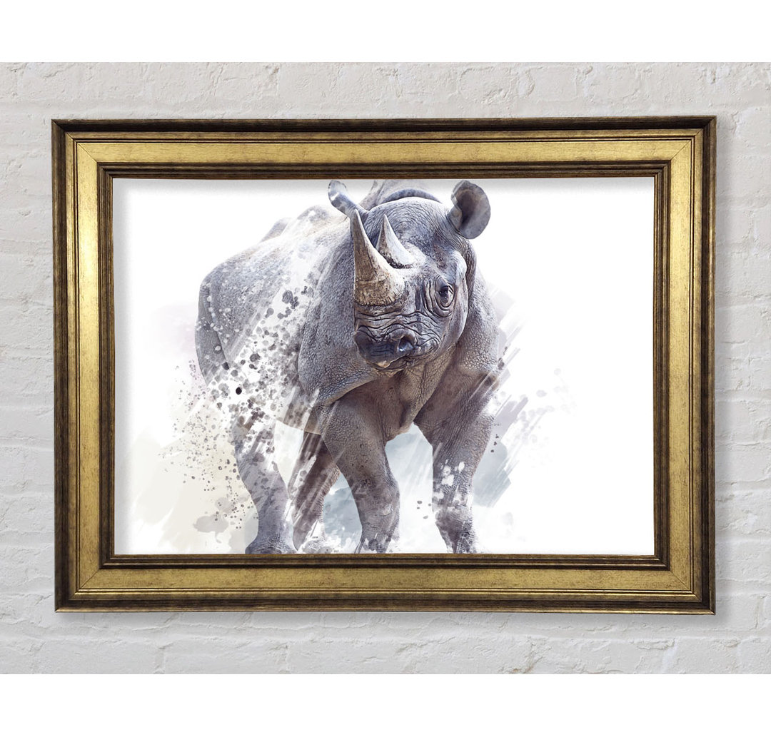 Aquarell Nashorn - Einzelner Bilderrahmen Kunstdrucke