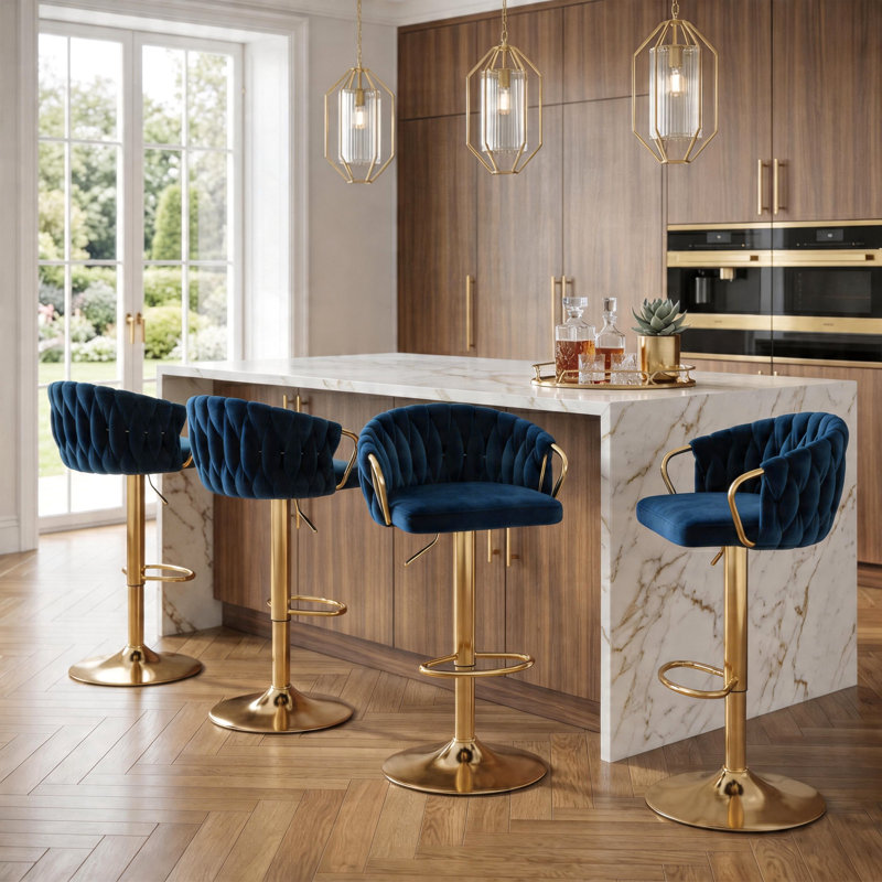 Christal Swivel Upholstered Adjustable Height Counter Stool, Navy Blue