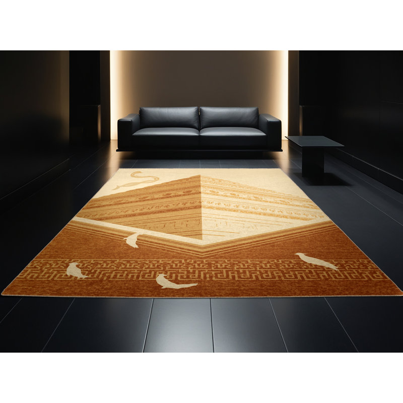 Machine Washable Madiun Traditional Oriental Rug in Brown – Beige Binding, 6x9