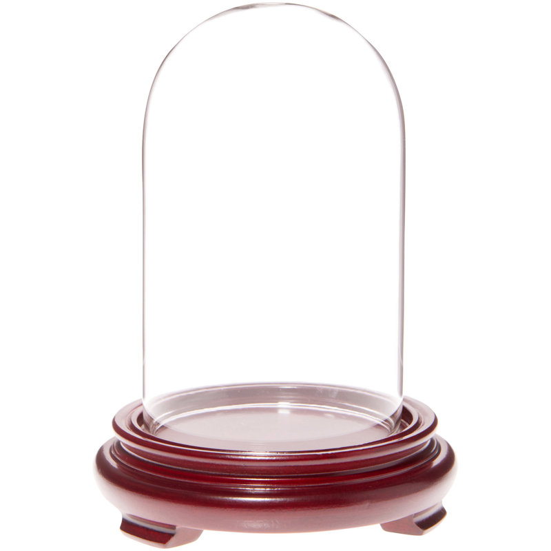 Cloche en verre Kelig 3 "x 5", Base en placage de bois rouge