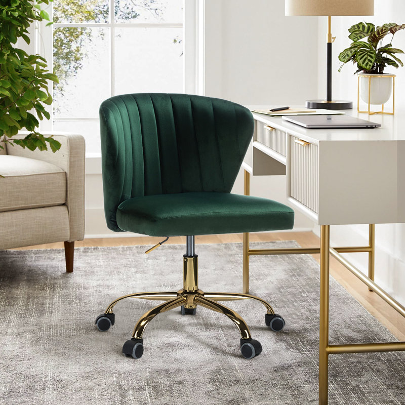 Petillo Swivel Velvet Office Task Chair with Adjustable Height and Padded Cushion, Green