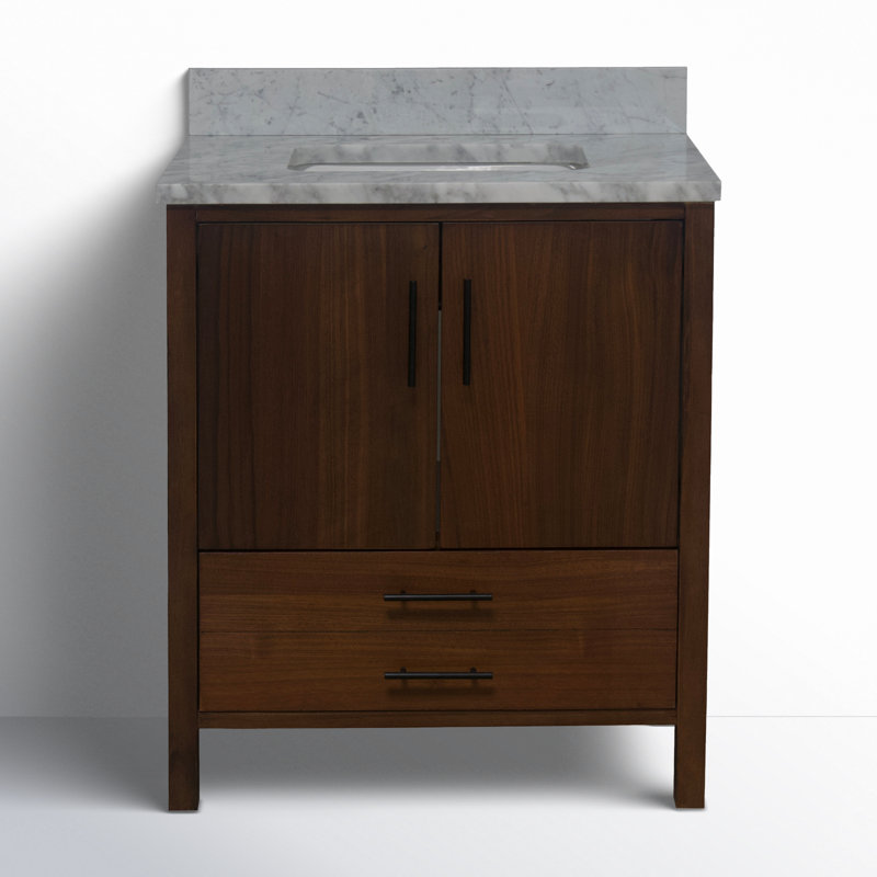 Ensemble de meuble-lavabo simple 30 po Kiara, Marbre de Carrare, Placage de noyer
