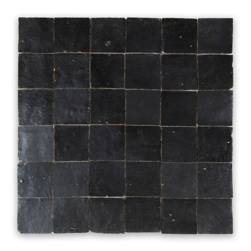 Black Velvet Petunia Zellige 2”x2” Square Mosaic Wall Tile, Black