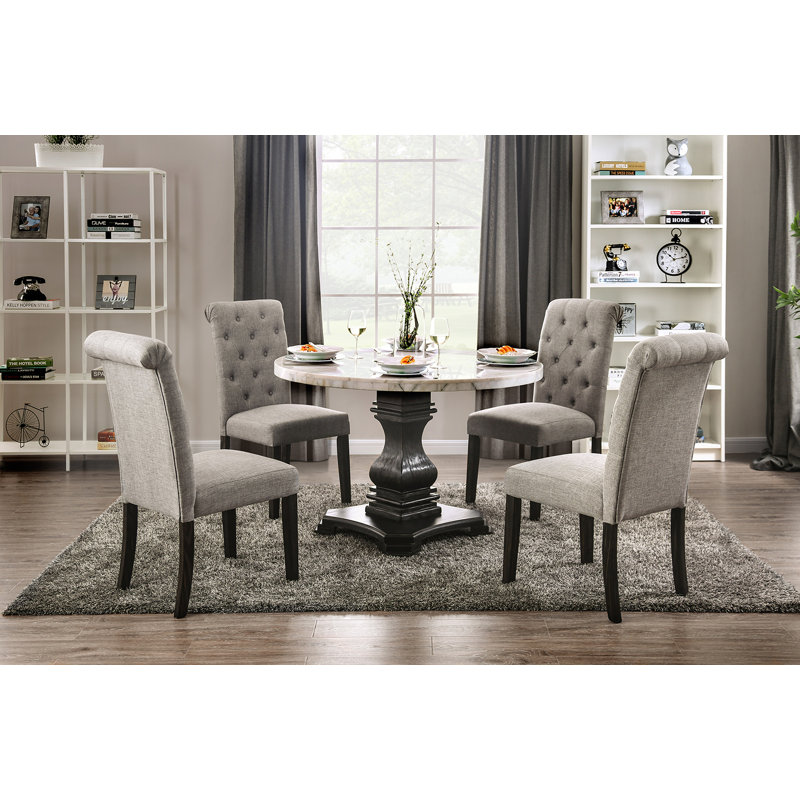 4 - Person Marble Top Pedestal Dining Set, Light Gray, Light Gray
