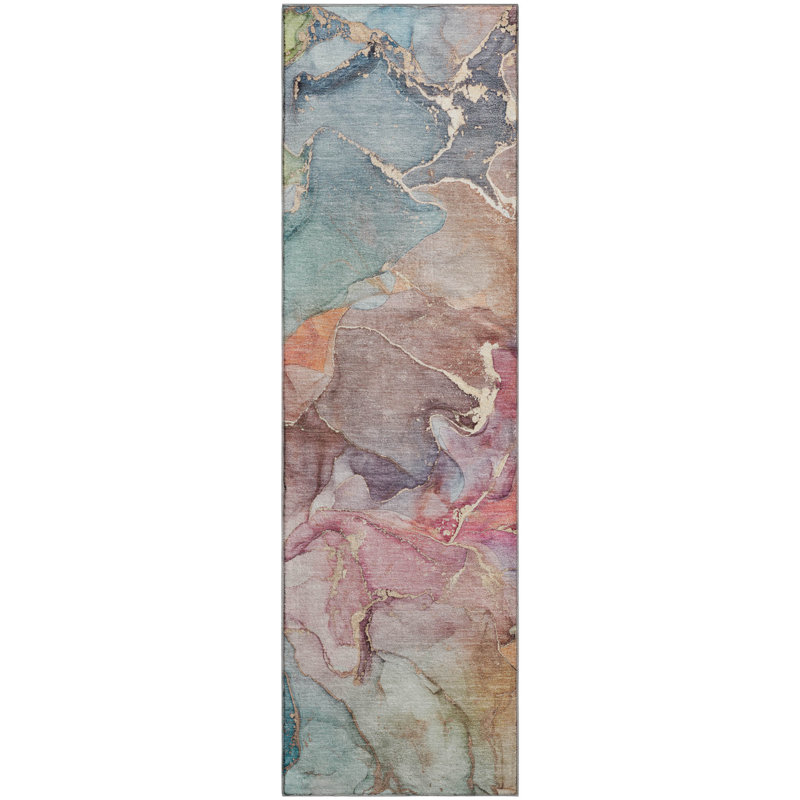 Premium Machine Washable Cerrito AMF500 Blue Rug, Runner 2'3" x 7'6"
