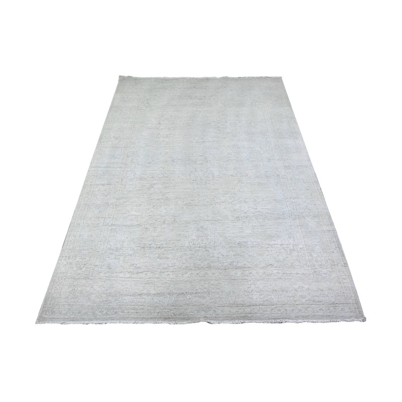 5'x6'9" Gray White Wash Peshawar Pure Wool Hand Knotted Rug 5F8ECED90F77454E926539CAB3954948