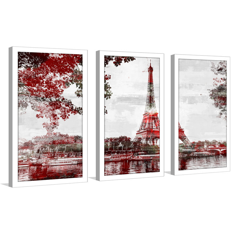 «Paris II», reproduction d'art graphique multi-pièces sur acrylique en rouge, H 33,5 po x l 52,5 po x P 1 po