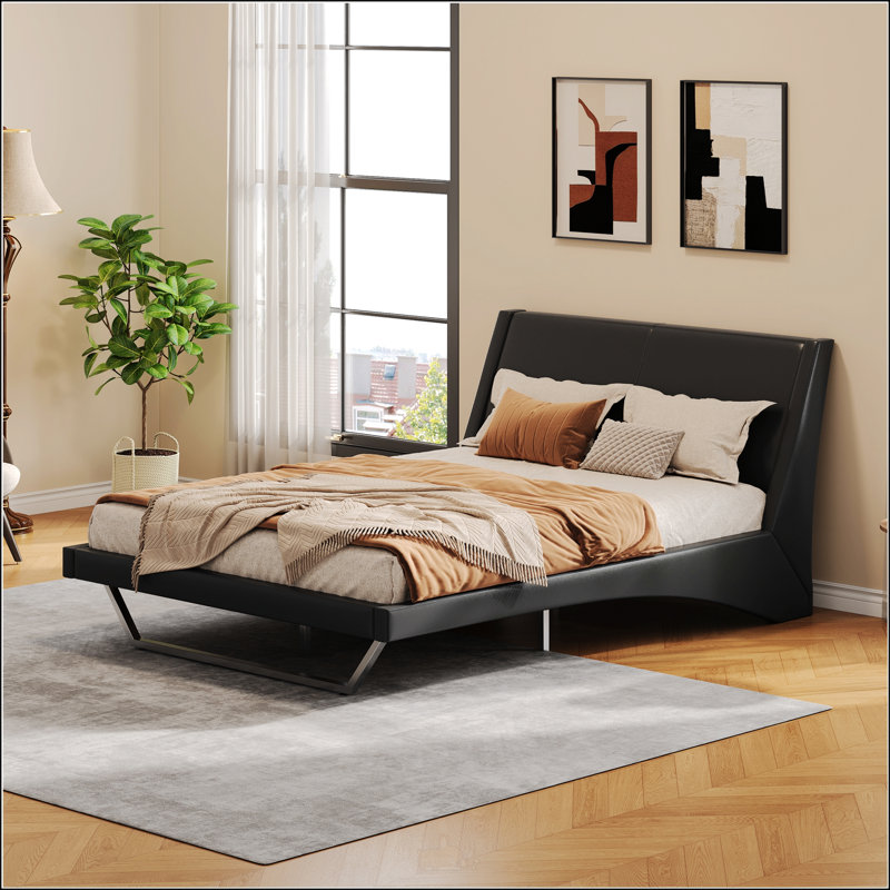 Base de lit tapissier grand, Noir, Grand lit