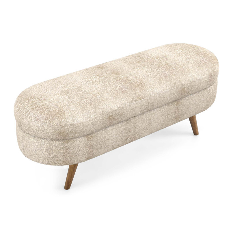 Oval Storage Ottoman Bench with Rubber Wood Legs, Multi-Functional and Stylish for Home Decor, Brown