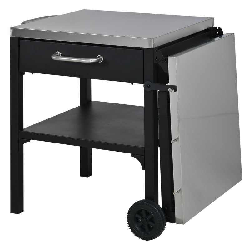 Chariot de barbecue pliable pour l'extérieur avec station pliable, Noir