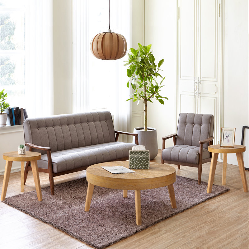 Keteria 3-Piece Living Room Table Set, Natural Wood