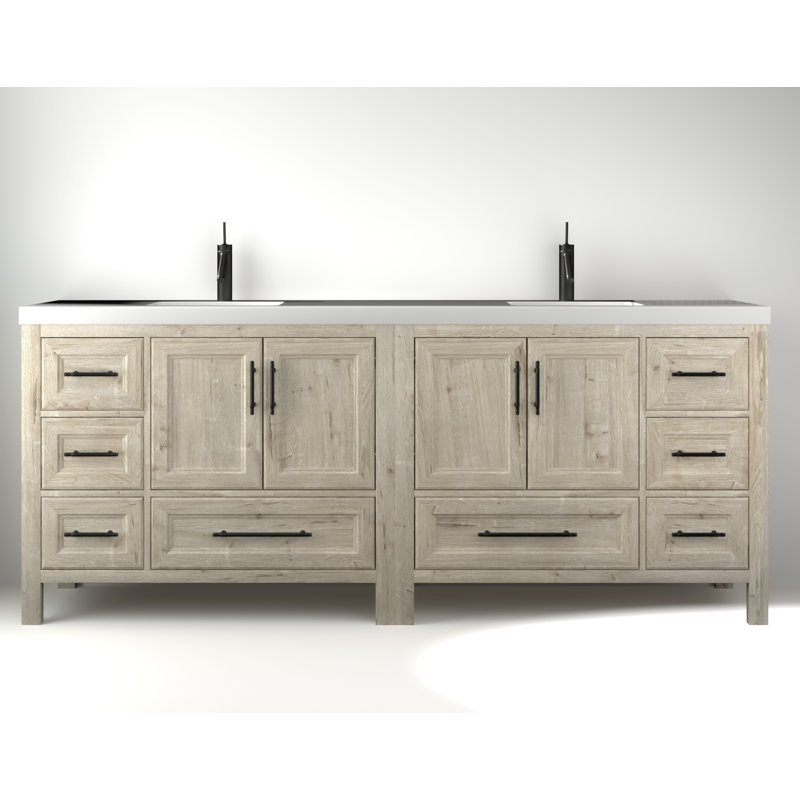 Ensemble de meuble-lavabo double autoportant 84 po Vivian, Chêne clair