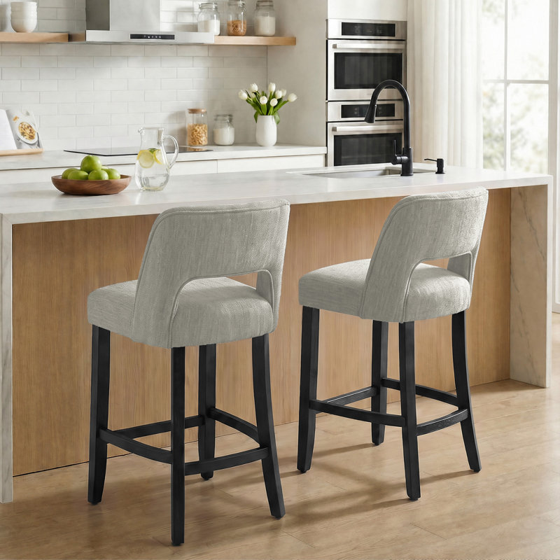 Tabouret de bar Bisto, Pieds noirs gris clair