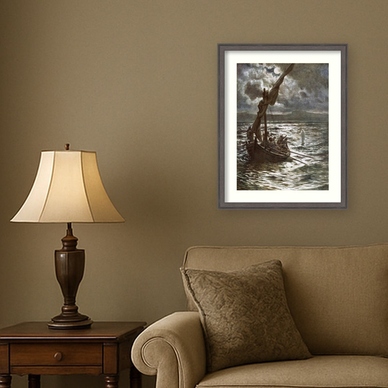 «Jesus marchant sur la mer» par William Brassey, impression d'art mural en bois encadré, 26 x 20