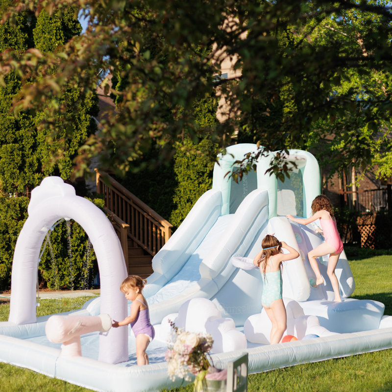 Dreamy Blue and White Inflatable Water Slide with Pool