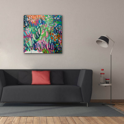 Toile épique Graffiti «Crazy Abstract Gardens No. 6» par Lindsey McAlister, art mural sur toile, 37 po x 37 po